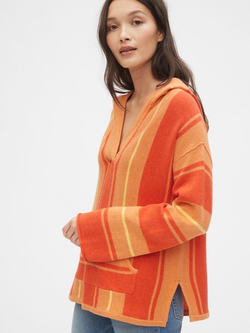 Gap orange and yellow striped Southwest-style hooded sweater